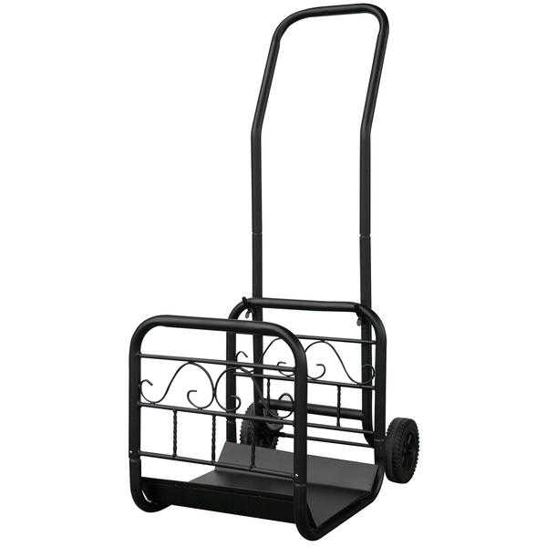 UniFlame Large Black Wrought Iron Log Rack With Wheel And Removable Cart